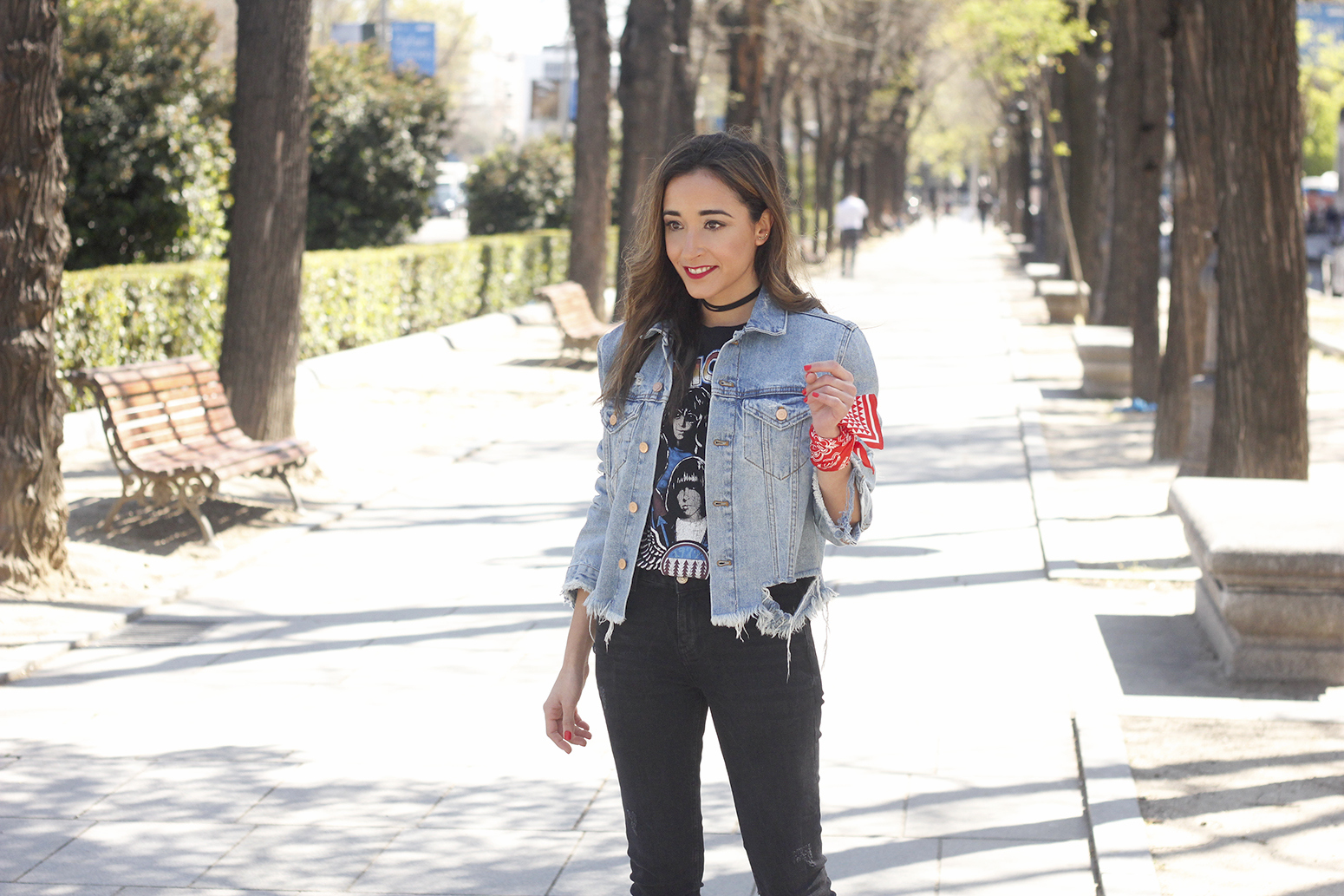 denim jacket and black jeans outfit